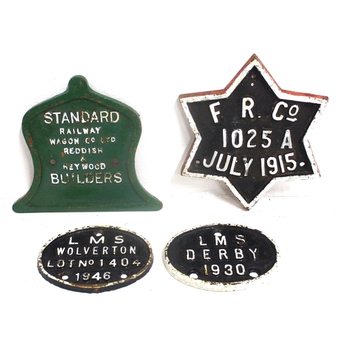 707 - Furness Railway C/I star wagonplate 1025A July 1915, Standard Wagon Co, LMS Derby 1930, LMS Wolverto... 