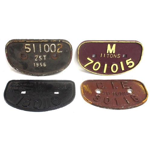 710 - D wagon C/I plates - 511002 25T 1956, M 11T 701015, C.I.E. 48T 30118 (cast alloy), W 160110 ?T 1940 ... 