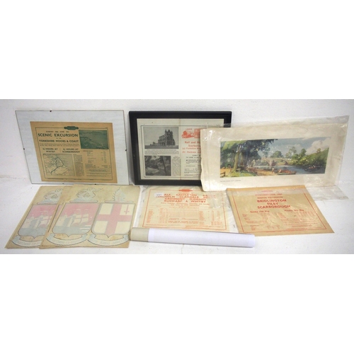 712 - Miscellaneous paperwork & framed & glazed including Lancashire & Yorkshire Rly plan for Low Moor Sta... 