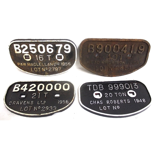 720 - D wagon C/I plates - B250679 16T P&W MacLelland 1956, B900419 40T Head Wrightson 1956, B420000 21T C... 