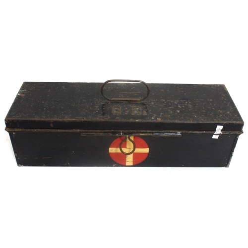 728 - British Railways tinplate (embossed) First Aid Box complete with contents, accident record states Wr... 