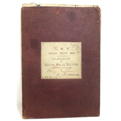 729 - Great Western Railway Engine Route Map covering South Wales Section, linen backed paper in cardboard... 