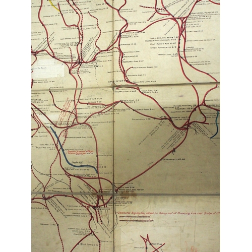 729 - Great Western Railway Engine Route Map covering South Wales Section, linen backed paper in cardboard... 