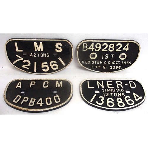 740 - D wagon C/I plates - LMS 42T 721561, B492824 13T GCW 1955, APCM DPB400, LNER-D 12T 136864. (4) (Disp... 