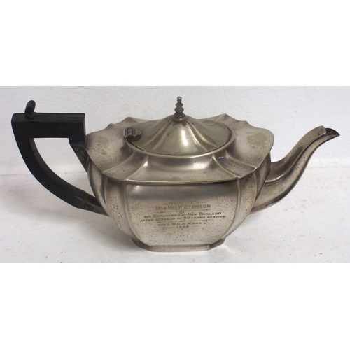 741 - Presentation EPNS Teapot presented to Mr & Mrs W Stenson LNER Works 1926 after upwards of 50 years s... 