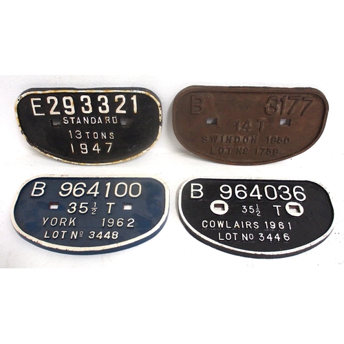 750 - D wagon C/I plates - E293321 13T 1947, B3177 14T Swindon 1950, B964100 35 1/2T York 1962, B964036 35... 