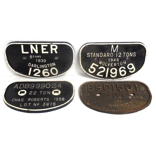 760 - D wagon C/I plates - M 12T Wolverton 521969, LNER 8T 1939 Darlington 1260, ADB999024 20T Chas Robert... 