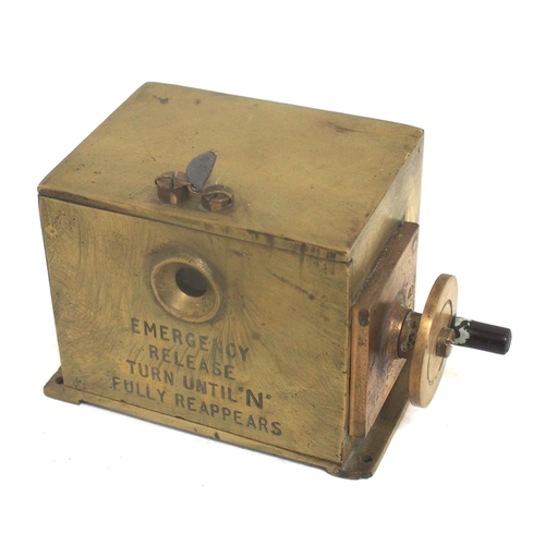 858 - Welwyn emergency release instrument, substantial cast brass case with winder to right, still has sec... 