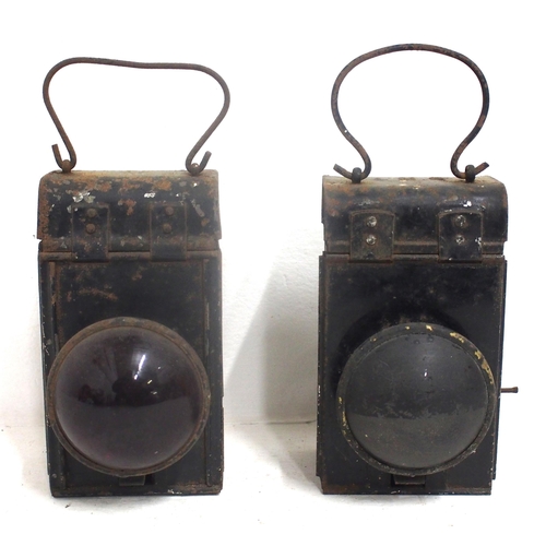 894 - London Midland & Scottish Railway cartage lamps, both front & rear, front still has WW11 blackout pa... 