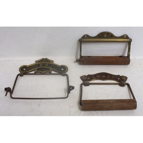 961 - Brass toilet roll holders - GWR, LM&SR (with hands), British Railways, all in serviceable condition.... 