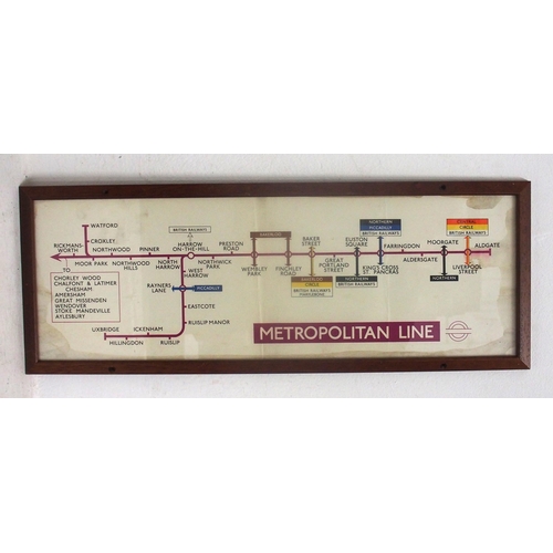 993 - METROPOLITAN LINE Railway Carriage Panel Line Diagram. January 1957, staining but overall good condi... 