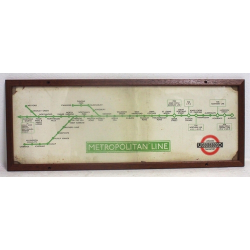 997 - Underground Metropolitan Line railway carriage map panel issued 1937, loss to corners, central verti... 