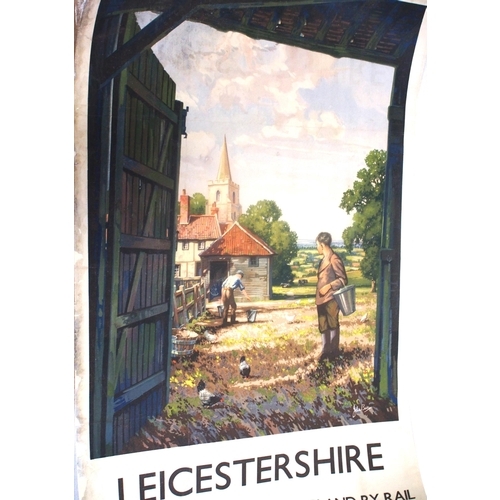 661 - BR(M) double royal poster, Leicestershire, by John Bee, featuring a farming scene. Some wear and dis... 