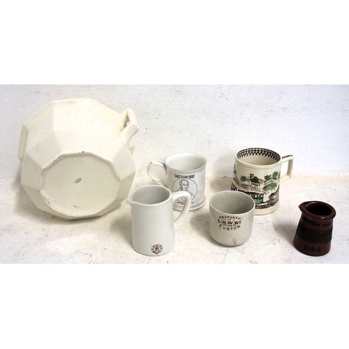 998 - Miscellaneous quantity of chinaware including LMS chamber pot, GNR milk jug, NSWGR same, LNWR cup. (... 