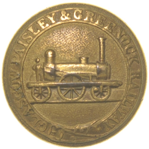 106 - An early Glasgow, Paisley and Greenock Railway uniform button, with belted garter and an early 0-6-0... 