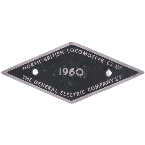 120 - A worksplate, NORTH BRITISH LOCOMOTIVE Co/THE GENERAL ELECTRIC Co, 1960, an equipment plate from a B... 