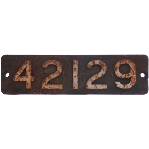 125 - A smokebox numberplate, 42129, from a (LMS) Class 4 2--6-4T built at Derby in 1949. Allocated new to... 