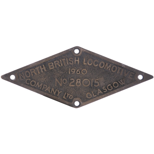 131 - A worksplate NORTH BRITISH LOCOMOTIVE Co, 28015, 1960, from a BR 0-4-0 diesel hydraulic shunter No D... 