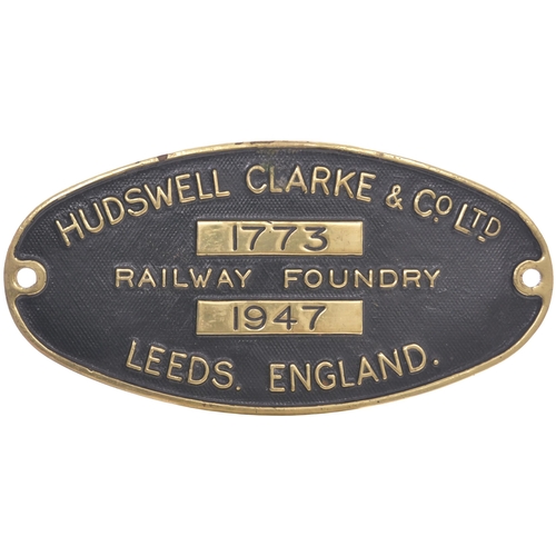 137 - A worksplate HUDSWELL CLARKE 1773 of 1947. From a standard gauge 0-6-0T ordered by The Ocean & Unite... 