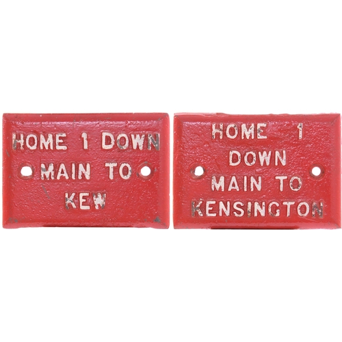 141 - A pair of LNWR signal lever description plates, HOME 1 DOWN MAIN TO KEW, also, HOME 1 DOWN MAIN TO K... 