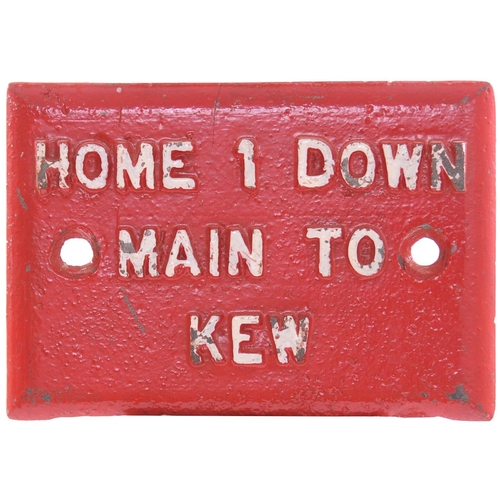 141 - A pair of LNWR signal lever description plates, HOME 1 DOWN MAIN TO KEW, also, HOME 1 DOWN MAIN TO K... 