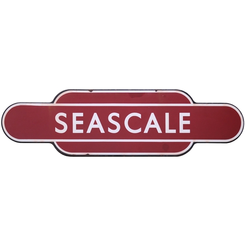 174 - A BR(M) totem sign, SEASCALE, (f/f), from the Furness Railway's Cumbrian Coast route. Excellent colo... 