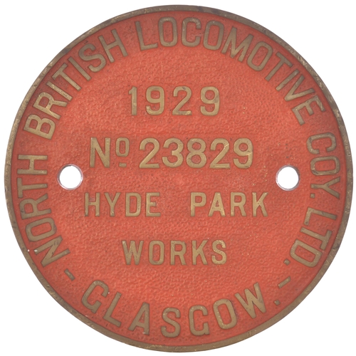 181 - A worksplate, NORTH BRITISH LOCOMOTIVE Co, HYDE PARK WORKS, 23829, 1929, from a GWR 5700 Class 0-6-0... 