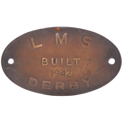 183 - A worksplate, LMS BUILT DERBY 1942. Engines built at Derby that year were Class 4 2-6-4T Nos (4)2663... 