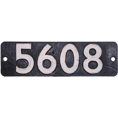 190 - A smokebox numberplate, 5608, from a GWR 5600 Class 0-6-2T built at Swindon in February 1925. It spe... 