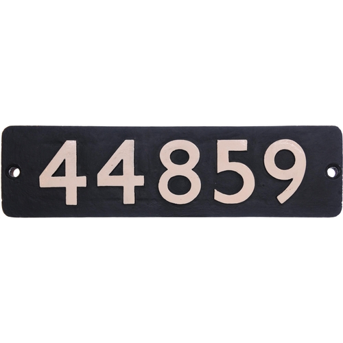 194 - A smokebox numberplate, 44859, from a LMS Class 5 4-6-0 No 4859 built at Crewe in 1944. Allocated to... 