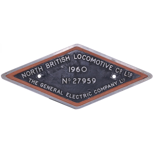 196 - A worksplate, NORTH BRITISH LOCOMOTIVE Co, 27959, 1960 from a BR Class 21 No D6155 built in August 1... 