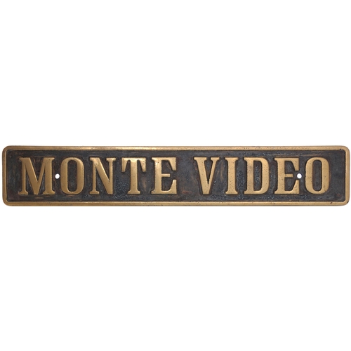 197 - A locomotive nameplate, MONTE VIDEO, from a Manchester Ship Canal 0-6-0T built by Hudswell Clarke & ... 