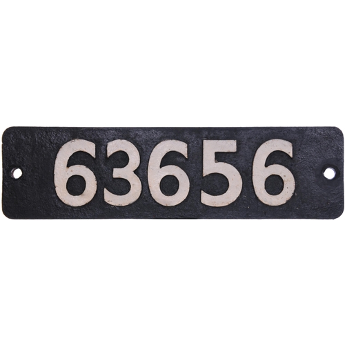 210 - A smokebox numberplate, 63656, from a Robinson Great Central Railway type 2-8-0 built to Ministry of... 