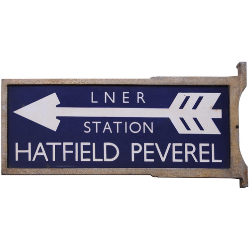 215 - A station direction sign, LNER, STATION, HATFIELD PEVEREL, from the Great Eastern main line between ... 