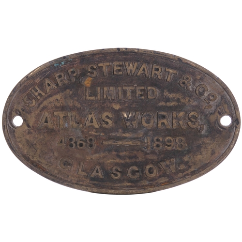 216 - A worksplate, SHARP STEWART, 4368, 1898, from a Barry Railway J Class 2-4-2T No 90, a passenger clas... 