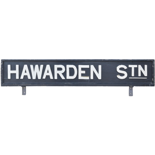 217 - A signal box nameboard, HARWARDEN STATION,  from the Wrexham to Birkenhead route.  Cast letters on w... 