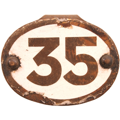 221 - A London & North Western Railway enamel shed plate, 35, the code for Speke Junction from May 1886. E... 