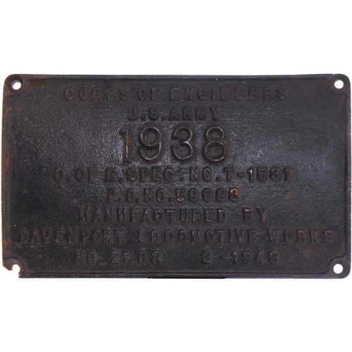 237 - A worksplate, DAVENPORT LOCOMOTIVE WORKS USA 2503 of 1943. From a standard gauge 0-6-0 tank, Class S... 