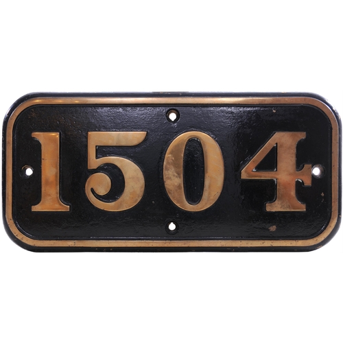 240 - A (GWR) cabside numberplate, 1504, from a 1500 Class 0-6-0PT built at Swindon in August 1949, one of... 