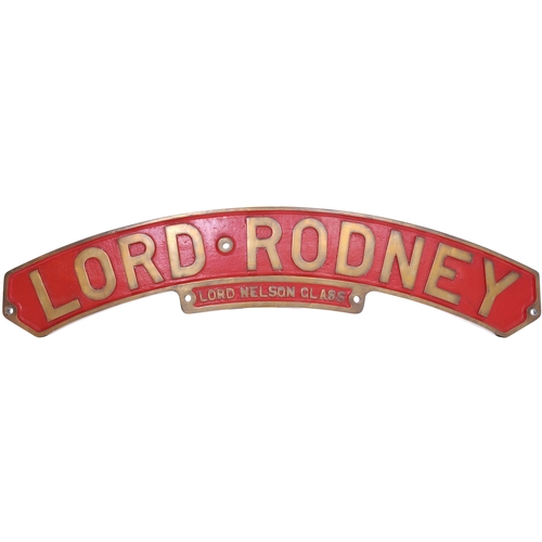 242 - A locomotive nameplate, LORD RODNEY, with LORD NELSON CLASS appendage below, from the Southern Railw... 