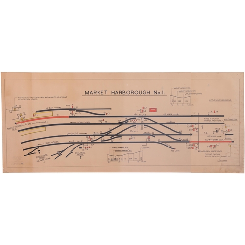 247 - A BR(M) signal box diagram, MARKET HARBOROUGH, NO 1 (1957), showing the lines North to No 3 box and ... 