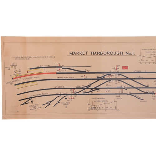 247 - A BR(M) signal box diagram, MARKET HARBOROUGH, NO 1 (1957), showing the lines North to No 3 box and ... 