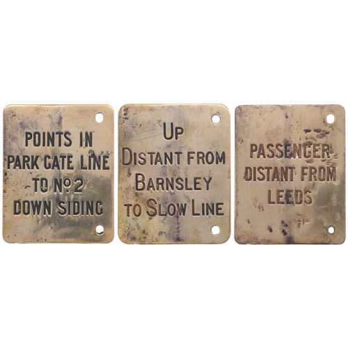 256 - A group of Midland Railway signal lever description plates, POINTS IN PARKGATE LINE TO No 2 DOWN SID... 