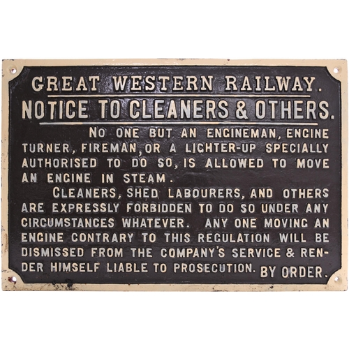 283 - A GWR warning notice, from Carmarthen Engine Shed, GREAT WESTERN RAILWAY, NOTICE TO CLEANERS AND OTH... 