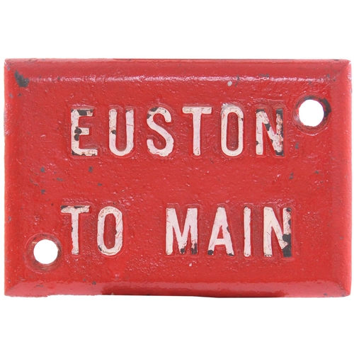 296 - A pair of LNWR signal lever description plates, DWARF SIGNAL UP TO DOWN KENSINGTON, also EUSTON TO M... 