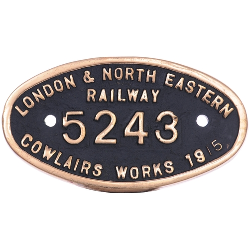 298 - A worksplate, LONDON & NORTH EASTERN RAILWAY, 5243 COWLAIRS 1915, from a North British Railway Class... 