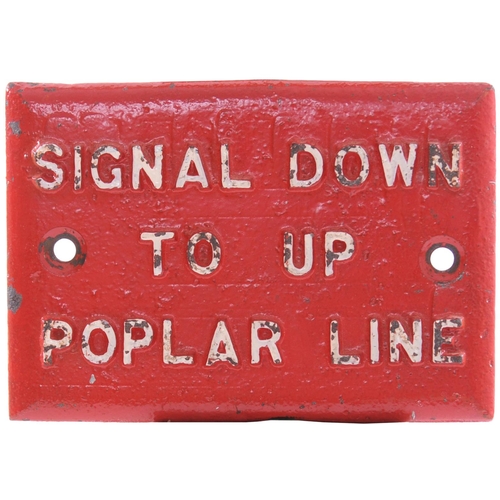 3 - A pair of LNWR signal lever description plates, SIGNAL DOWN TO UP POPLAR LINE, also, ADVANCE STARTIN... 