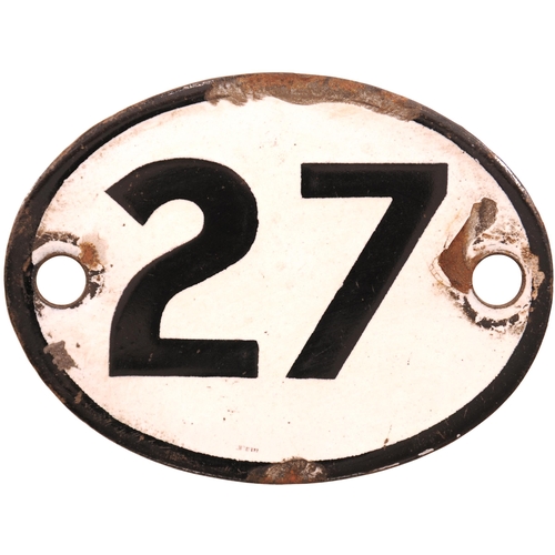 300 - A London & North Western Railway enamel shed plate, 27, the code for Preston from 1863. 5