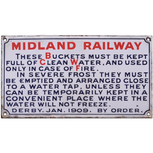 309 - A Midland Railway fire buckets notice, instructing staff to keep them full and prevent freezing, Der... 