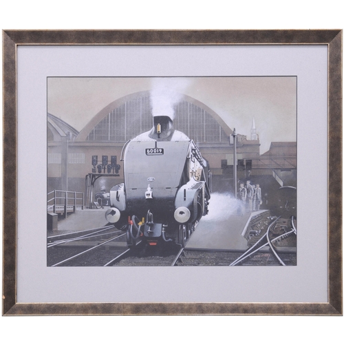 311 - An original painting by Eric Bobby, A4 Class 60019 BITTERN AT KINGS CROSS. An atmospheric scene, the... 